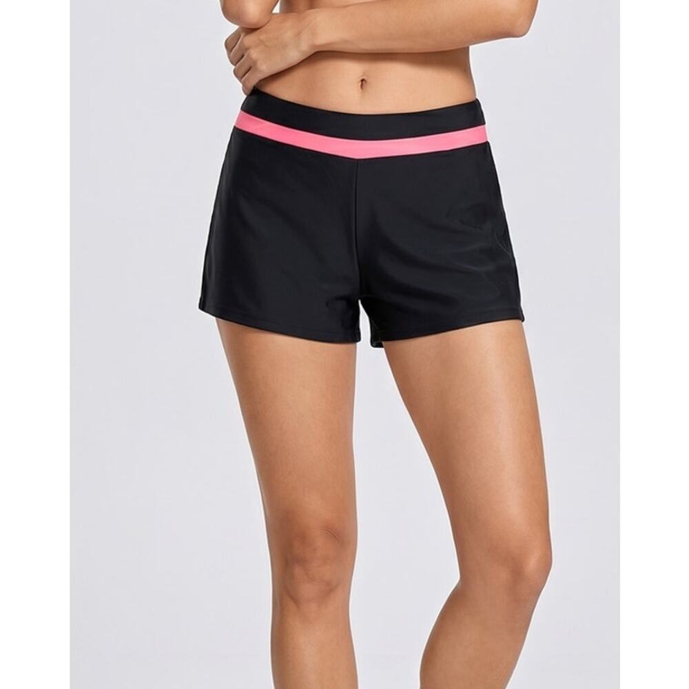 ZeroXPosur Swim Womens Large Black Polyester Black Shorts Pink Stripe